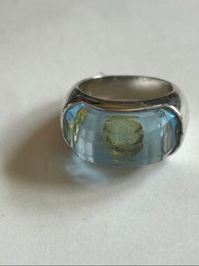 Swarovski Silver Ring with Light Blue Domed Crystal and Gold Flash